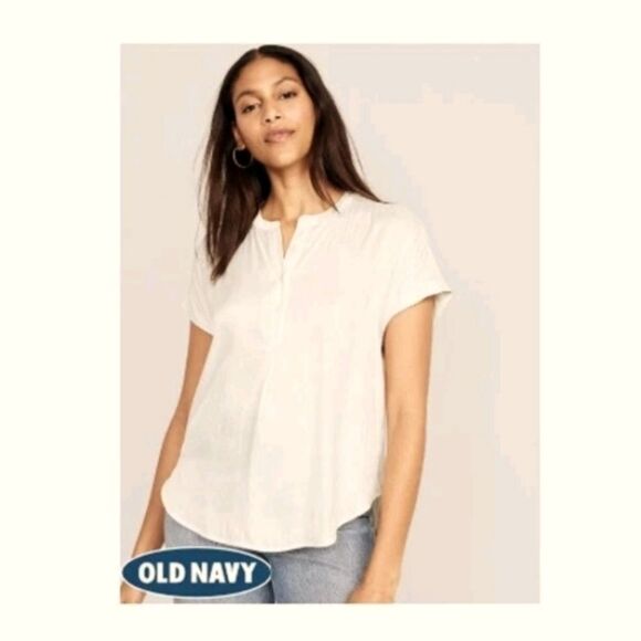 NEW Old Navy Ivory Cream Blouse Tunic Top Satin Minimalist Quiet Luxury XL - Picture 1 of 7